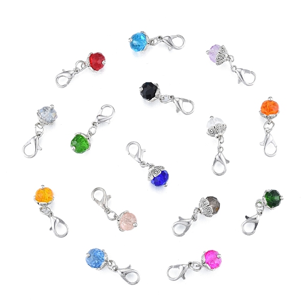 

PandaHall Alloy Pendant Decoration, with Crystal Faceted Round Beads, Lobster Clasp Charms, Clip-on Charms, for Keychain, Purse, Backpack..., Multicolor