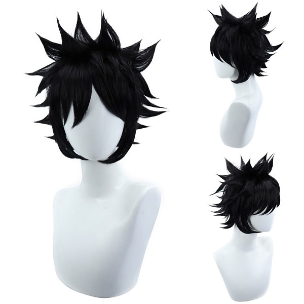 PandaHall Cosplay Party Wigs, Synthetic Wigs, Heat Resistant High Temperature Fiber, Short Spiky Wigs with Bangs, Black, 11 inch(28cm) High...