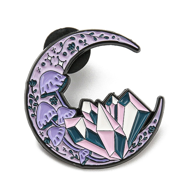 

PandaHall Enamel Pins, Black Alloy Brooches for Backpack Clothes, Moon & Mushroom & Crystal, 31x29.5x1.5mm Alloy+Enamel Moon Purple
