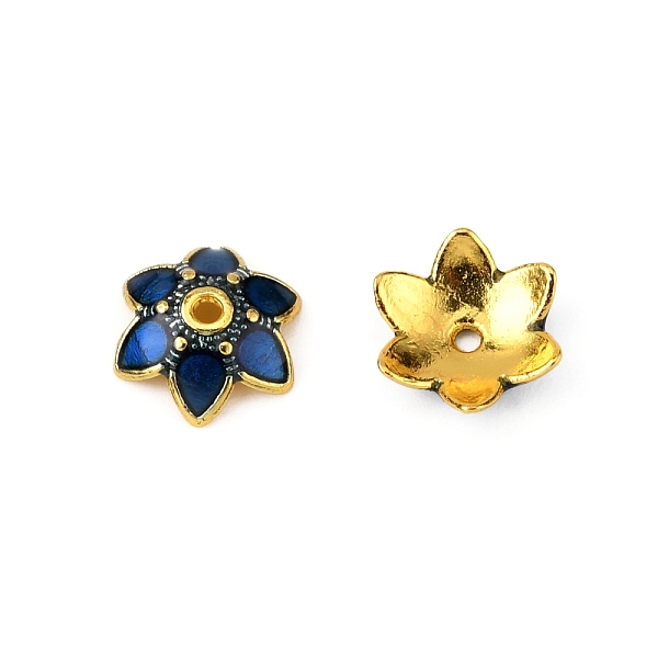 

PandaHall 6-Petal Alloy Enamel Bead Caps, Flower, Prussian Blue, 9.5x8.5x2.5mm, Hole: 1.4mm Alloy+Enamel