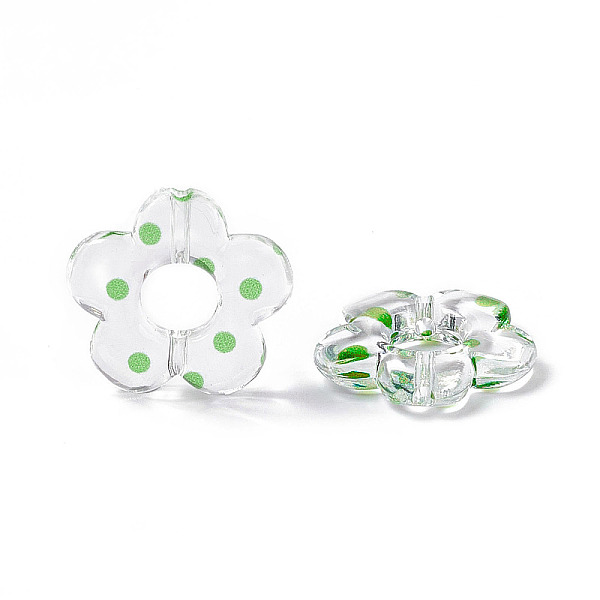 

PandaHall Transparent Acrylic Beads, Flower with Polka Dot Pattern, Clear, Green, 19x19.5x3.5mm, Hole: 1.6mm Acrylic Polka Dot Green