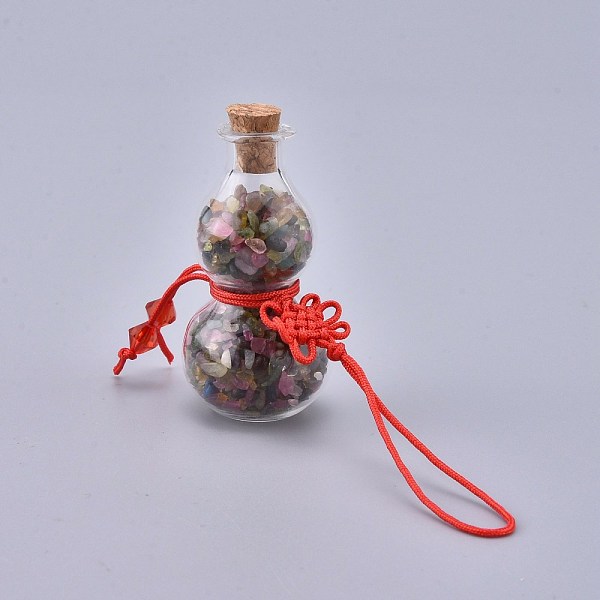

PandaHall Transparent Glass Wishing Bottle Pendant Decoration, with Natural Tourmaline Chips inside, Cork Stopper, Chinese Knot Nylon Cord...