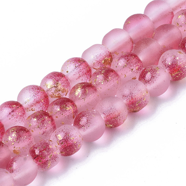 

PandaHall Frosted Spray Painted Glass Beads Strands, with Golden Foil, Round, Camellia, 4~5mm, Hole: 0.9~1.2mm, about 95~103pcs/Strand..., Pink