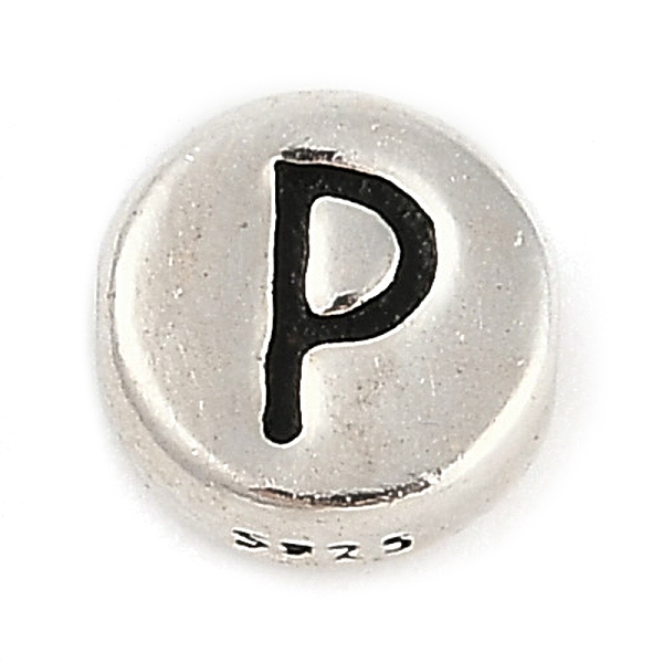 925 Sterling Silver Flat Round with Letter Beads