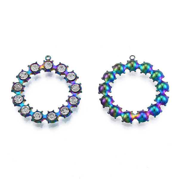 

PandaHall 304 Stainless Steel Pendants, with Crystal Rhinestone, Ring, Rainbow Color, 30x28x4mm, Hole: 1.4mm Stainless Steel+Rhinestone Ring..., Clear