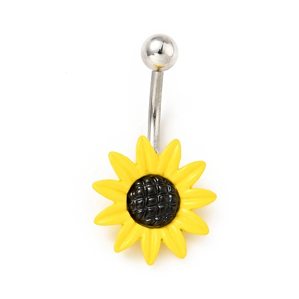 

PandaHall Alloy Daisy Curved Barbell, 316 Surgical Stainless Steel Piercing Navel Ring for Women, Yellow, 30x16mm, Pin: 1.6mm 316 Surgical...