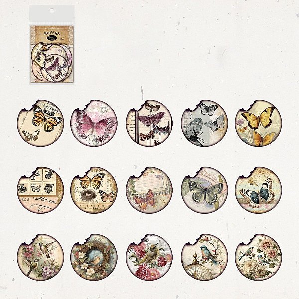 

PandaHall 30Pcs 15 Styles Vintage Paper Self Adhesive Stickers, Writable Decorative Dacals for DIY Scrapbooking, Round, 150x99x3mm..., Multicolor