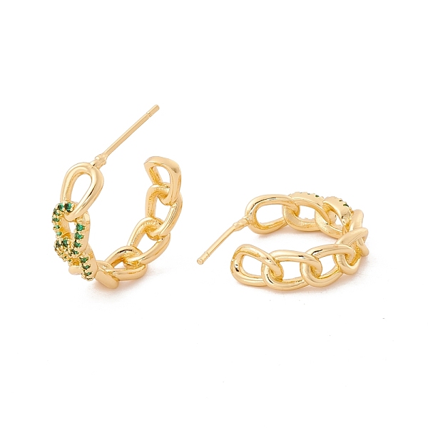 Green Cubic Zirconia Curb Chain Stud Earrings