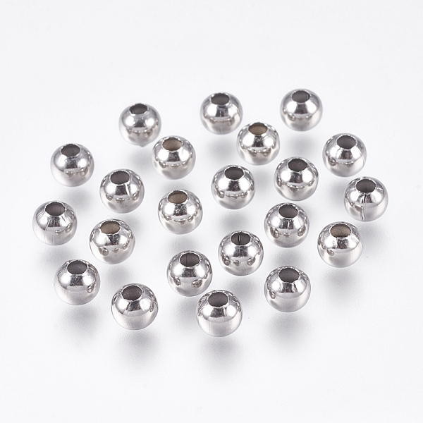 

PandaHall Round 304 Stainless Steel Spacer Beads, Stainless Steel Color, 6mm, Hole: 2mm 304 Stainless Steel Round