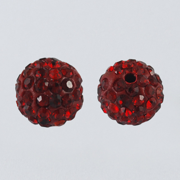 

PandaHall Pave Disco Ball Beads, Polymer Clay Rhinestone Beads, Round, Siam, 10mm, Hole: 1.5mm Polymer Clay+Glass Rhinestone Round Red