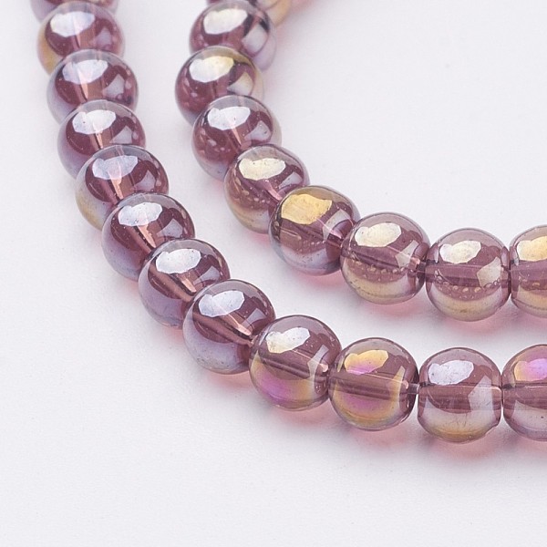 

PandaHall Glass Bead Strands, Round, AB Color Plated, Medium Purple, 6mm, Hole: 1mm, about 50pcs/strand, 13 inch Glass Round Purple