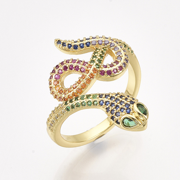 

PandaHall Brass Micro Pave Cubic Zirconia Cuff Rings, Open Rings, Snake, Colorful, Size 9, 19mm Brass+Cubic Zirconia