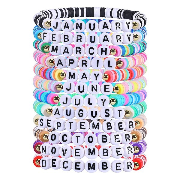 12 mois d’argile polymère et d’acrylique ensembles de bracelets extensibles en perles pour femmes