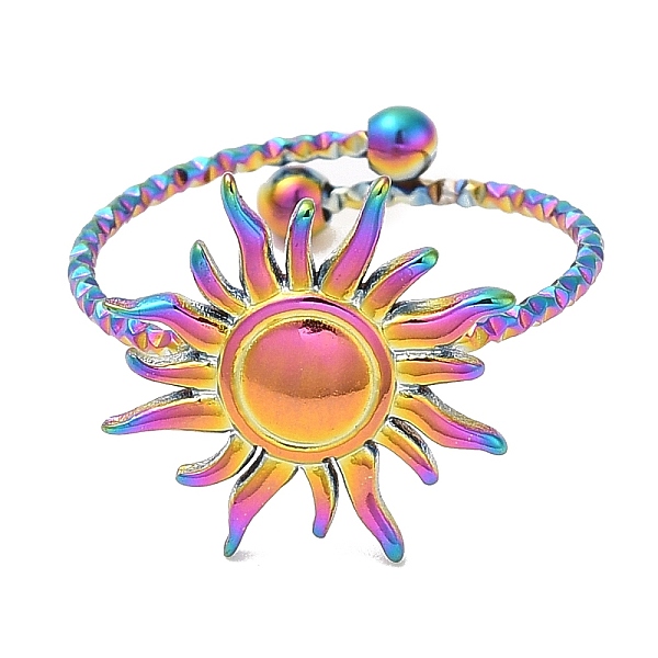 

PandaHall Ion Plating(IP) 304 Stainless Steel Sun Open Cuff Ring for Women, Rainbow Color, US Size 7 1/2(17.7mm) 304 Stainless Steel
