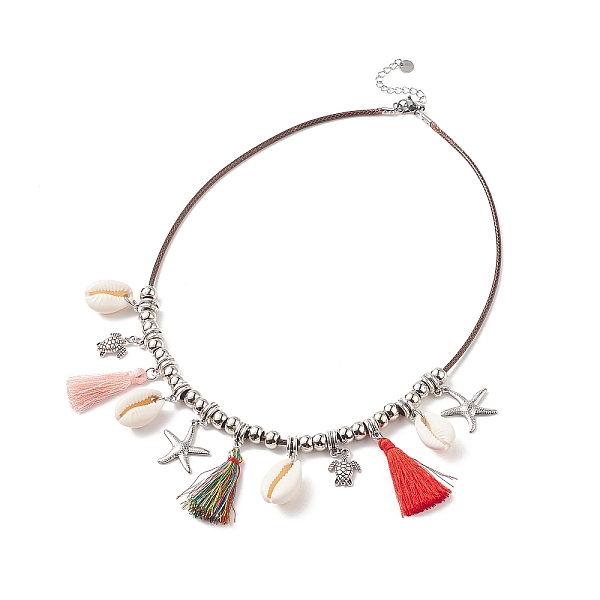 

PandaHall Alloy Starfish & Turtle & Natual Shell & Tassel Charms Bib Necklace, Ocean Theme Jewelry for Women, Colorful, 18.54 inch(47.1cm)...