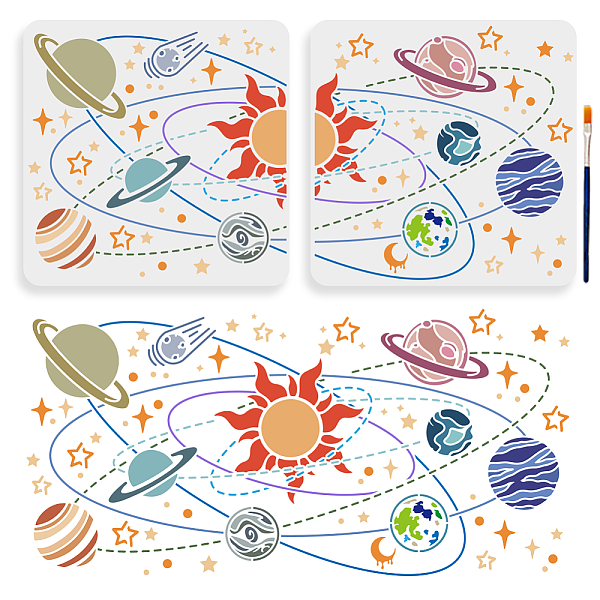 

PandaHall 2pcs Planet Galaxy Star Stencil 21.4×10.5inch Splicing Large Outer Space Theme Stencils with Paint Brush Celestial Planetary Orbit...