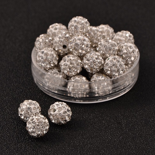 

PandaHall Polymer Clay Rhinestone Beads, Pave Disco Ball Beads, Grade A, Round, Half Drilled, Crystal, PP13(1.9~2mm), 8mm, Hole: 1mm Polymer..., Clear