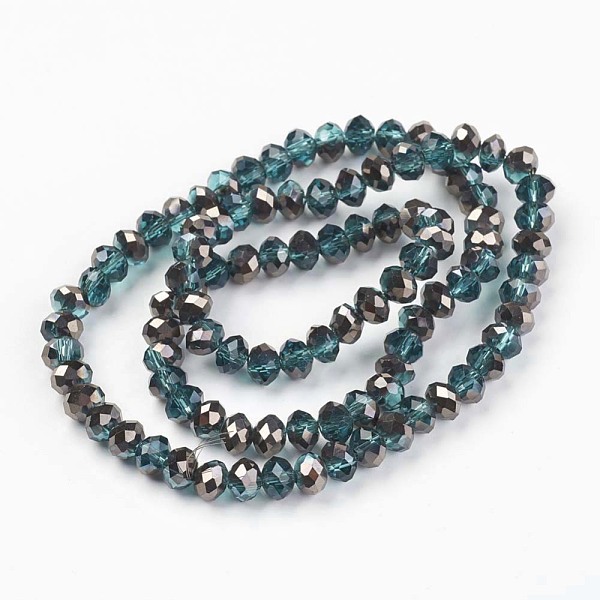 

PandaHall Electroplate Transparent Glass Beads Strands, Half Black Plated, Faceted, Rondelle, Teal, 4x3mm, Hole: 0.4mm, about..., Cyan