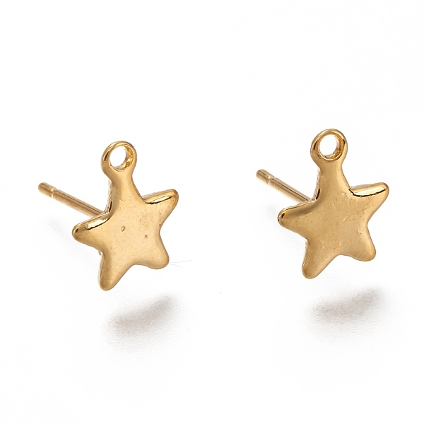 

PandaHall 304 Stainless Steel Stud Earring Findings, with Loop, Star, Real 18k Gold Plated, 10x8.5x1mm, Hole: 1mm, Pin: 0.8mm 304 Stainless...