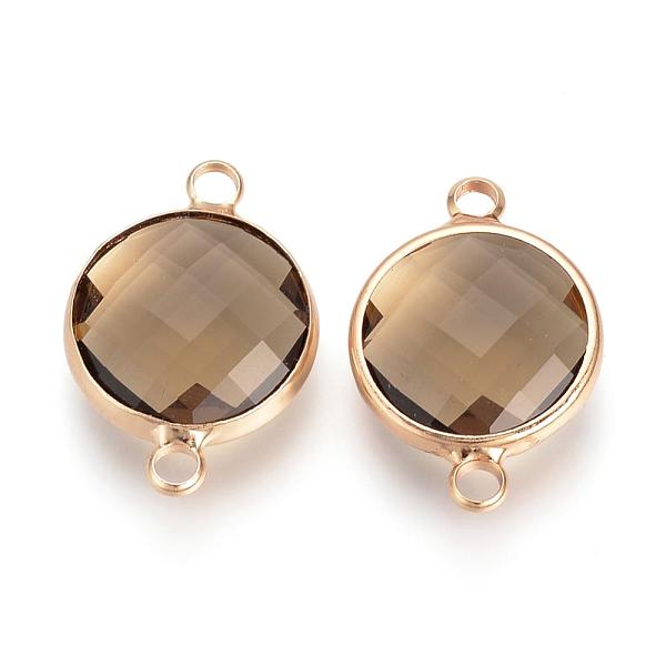 

PandaHall Glass Links connectors, with Raw(Unplated) Brass Findings, Faceted, Flat Round, Nickel Free, Camel, 12x6.5x2.5mm, Hole: 2mm Glass..., Brown
