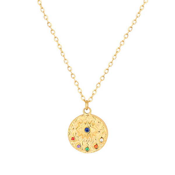 

PandaHall Colorful Cubic Zirconia Eye Pendant Necklace with Stainless Steel Cable Chains, Golden, Pendant: 18x15.5mm Cubic Zirconia Eye
