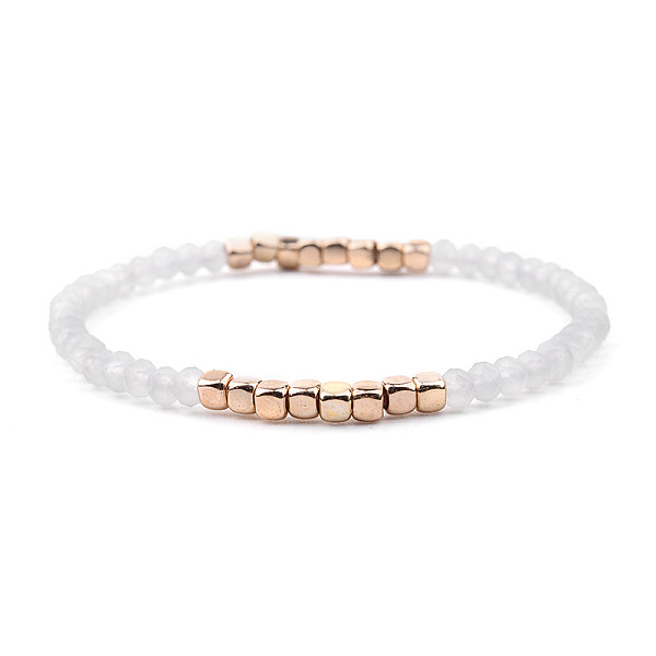 

PandaHall Gold-tone Miyuki Elastic Crystal Beaded Bracelet with Acrylic Tube Beads Other White