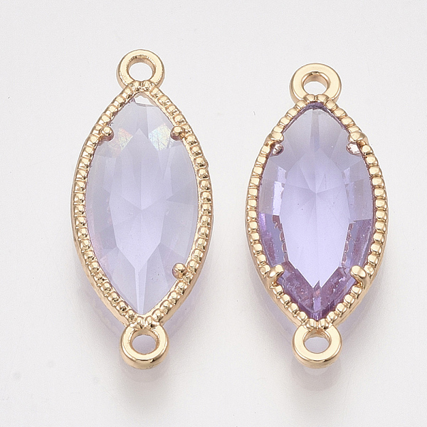 

PandaHall Glass Links, with Light Gold Plated Eco-Friendly Alloy Findings, Faceted, Horse Eye, Lilac, 21x9x4mm, Hole: 1.2mm Alloy+Glass..., Purple