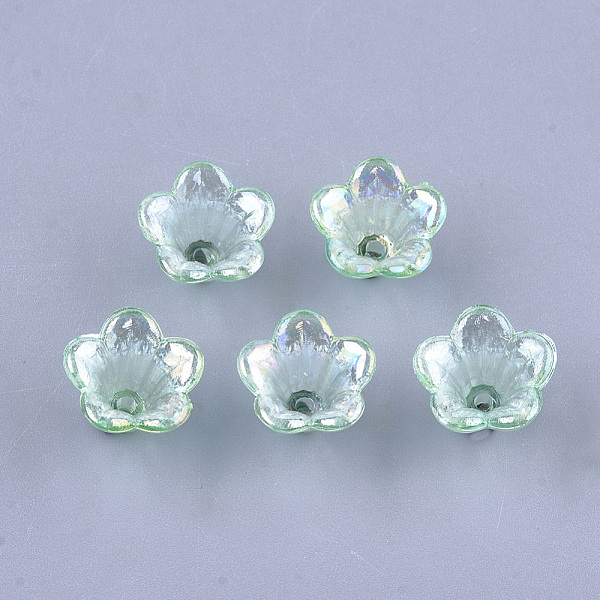 

PandaHall Transparent Acrylic Bead Caps, Trumpet Flower Beads, AB Color, 5-Petal, Flower, Aquamarine, 10x14x13.5mm, Hole: 1.6mm, about..., Green