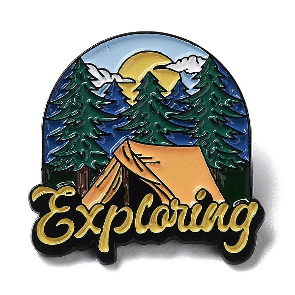 PandaHall Outdoor Camping Theme Mountain Pattern Enamel Pin, Black Zinc Alloy Brooches for Backpack Clothes, Colorful, 30x30x1mm...