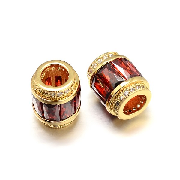 

PandaHall Column Brass Micro Pave Cubic Zirconia Large Hole Beads, Lead Free & Nickel Free & Cadmium Free, Golden, 12x9mm, Hole: 5mm..., Red