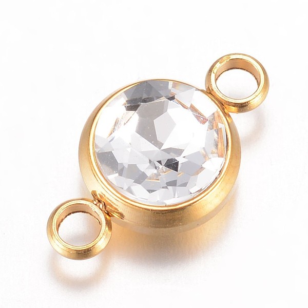 

PandaHall K9 Glass Links connectors, Faceted, with 304 Stainless Steel Findings, Flat Round, Golden, Crystal, 17.5x10x6.5mm, Hole: 2.5mm..., White