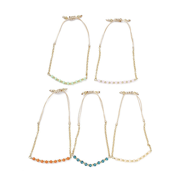 

PandaHall Adjustable Glass Beaded & Brass Chains Link Bracelet for Women, Mixed Color, Inner Diameter: 1-3/4~3 inch(4.5~7.6cm) Glass..., Multicolor