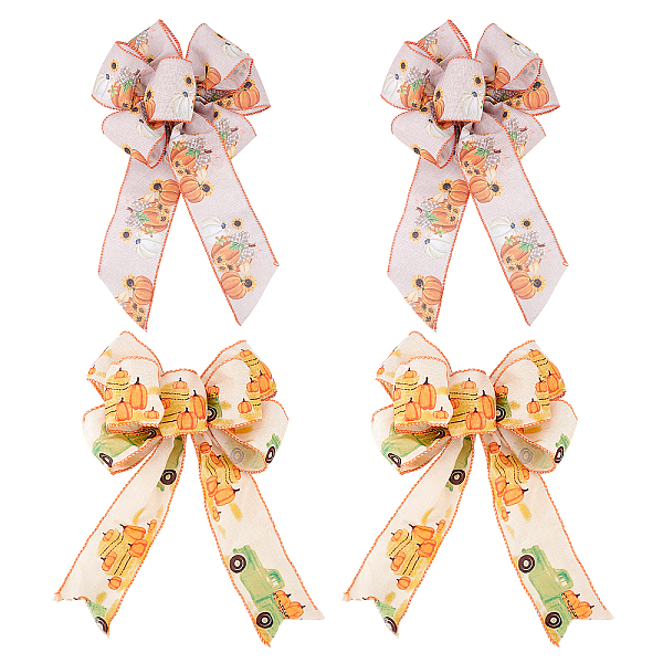 

PandaHall CHGCRAFT 4Pcs 2 Style Pumpkin Pattern Polyester Bowknot Display Decoration, with Twist Tie, Thanksgiving Day Theme, Mixed Color..., Multicolor