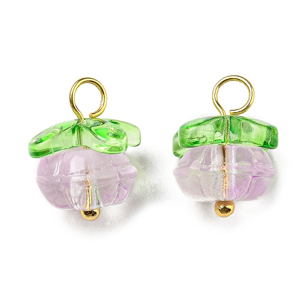 

PandaHall Handmade Lampwork Charms, with Golden Brass Findings, Pumpkin with Leaf Charm, Lavender, 13.5~14x12mm, Hole: 2.5~3mm..., Purple