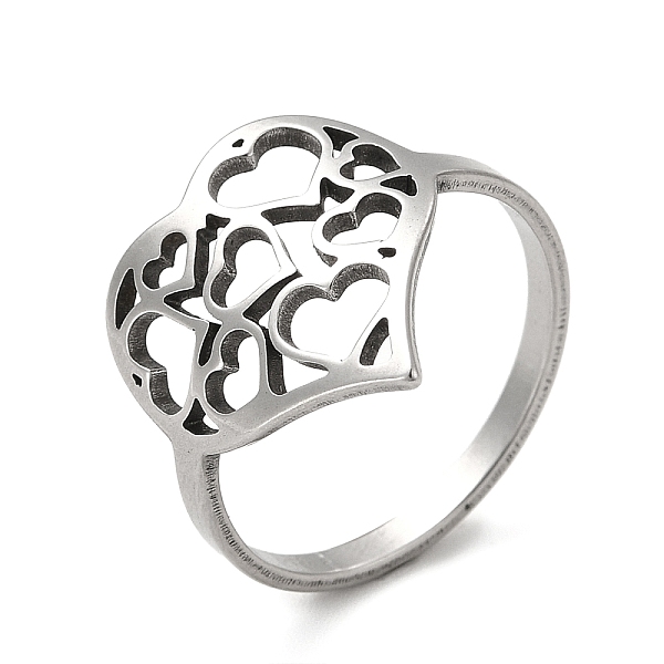 

PandaHall 201 Stainless Steel Finger Rings, Hollow Out Heart Wide Band Rings for Women, Stainless Steel Color, Inner Diameter: 18mm, Heart...
