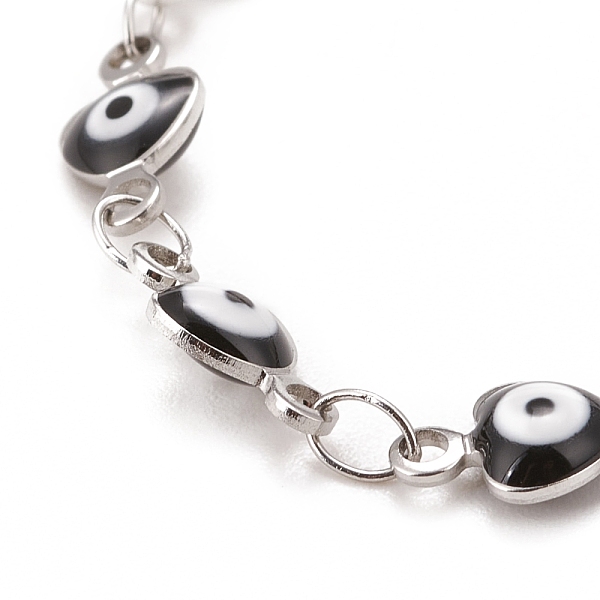 

PandaHall Enamel Heart with Evil Eye Link Chains Bracelet, 304 Stainless Steel Jewelry for Women, Stainless Steel Color, Black, 6-3/4 inch...