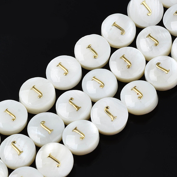 

PandaHall Natural Freshwater Shell Beads, with Enamel, Horizontal Hole, Flat Round with Alphabet, Letter.J, 8x3.5~4.5mm, Hole: 0.5mm, about...