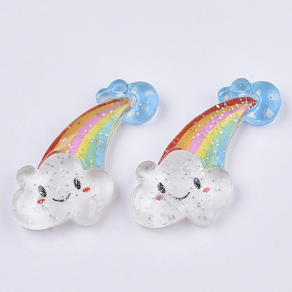 

PandaHall Resin Cabochons, with Glitter Powder, Rainbow, Colorful, 31.5x30~31.5x7mm Resin Rainbow
