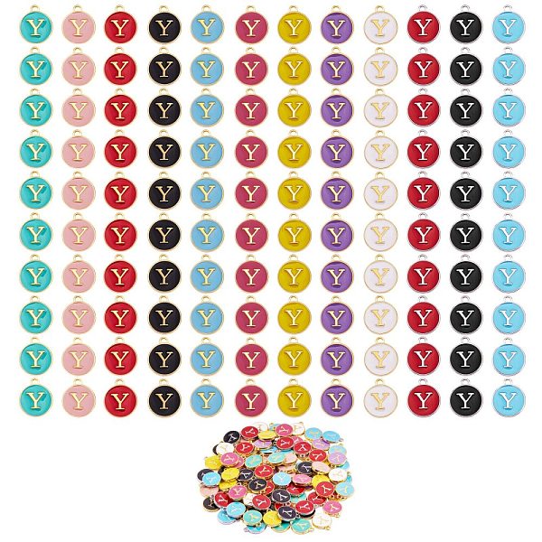 

PandaHall 120Pcs 12 Colors Golden Plated Alloy Charms, with Enamel, Enamelled Sequins, Flat Round with Letter, Letter.Y, 14x12x2mm, Hole...
