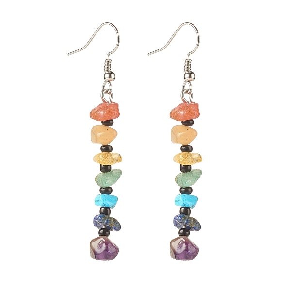 

PandaHall Natural & Synthetic Mixed Gemstone Chip Beaded Dangle Earrings with Glass, 7 Chakra Brass Long Drop Earrings for Women, 60x19mm...