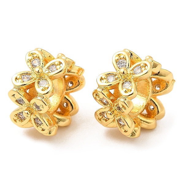 

PandaHall Brass Micro Pave Cubic Zirconia European Beads, Large Hole Beads, Flower, Real 18K Gold Plated, 10x6mm, Hole: 4mm Brass+Cubic..., Clear
