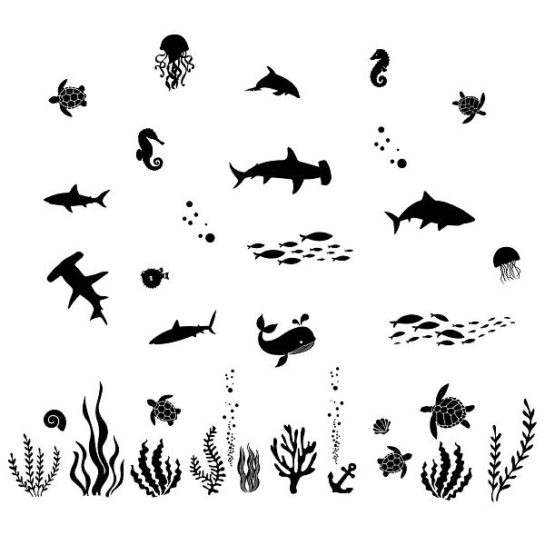 PandaHall SUPERDANT 45pcs Black Sea Life Stickers Sea Animals Silhouettes Decal Shark Whale Sea Creature Fish Jellyfish Decal Sticker Vinyl...