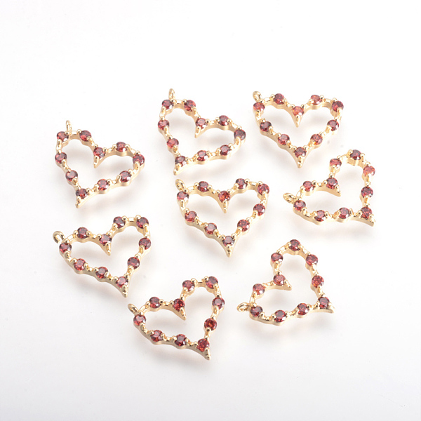

PandaHall Brass Cubic Zirconia Charms, Heart, Golden, Red, 13.5x15x3mm, Hole: 1mm Brass+Cubic Zirconia Heart Red