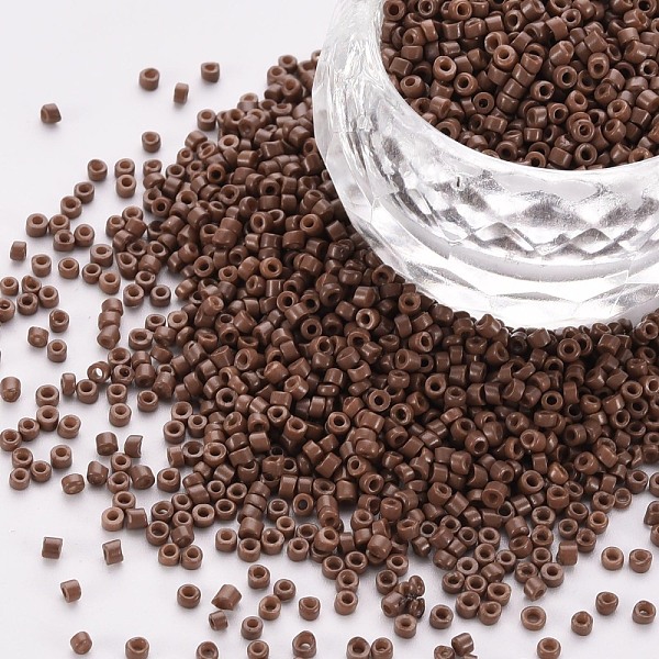 

PandaHall Glass Cylinder Beads, Seed Beads, Baking Paint, Round Hole, Camel, 1.5~2x1~2mm, Hole: 0.8mm, about 45000pcs/bag, about 1pound/bag..., Brown