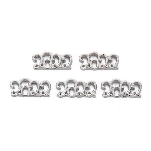 PandaHall Rack Plating Alloy Pendants, Cadmium Free & Lead Free, Number 2022, Platinum, 7x15x2mm, Hole: 1.6mm Alloy Number