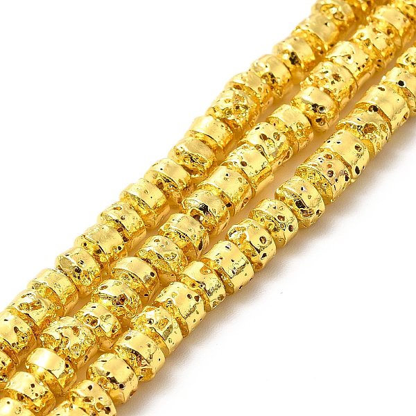 

PandaHall Electroplated Natural Lava Rock Beads Strands, Rondelle, Golden Plated, 3x4.5mm, Hole: 1mm, about 127~128pcs/strand, 15.75~15.94...