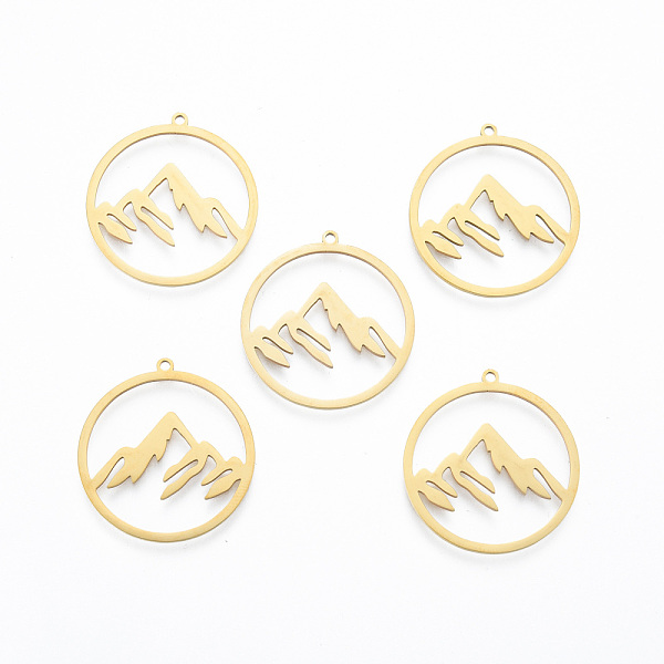

PandaHall 201 Stainless Steel Pendants, Ring with Mountain, Real 18K Gold Plated, 27.5x26x1mm, Hole: 1.4mm 201 Stainless Steel Ring