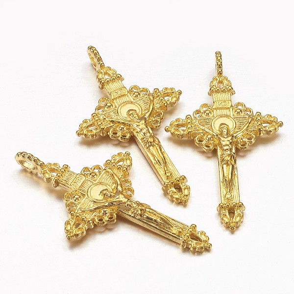 

PandaHall Alloy Pendants, For Easter, Cadmium Free, Nickel Free and Lead Free, Crucifix Cross Pendant, Golden Color, 50x28x3mm, Hole: 3mm...