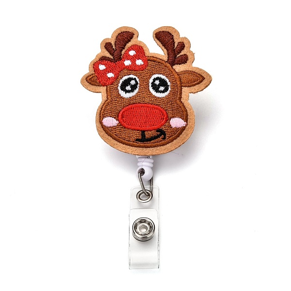 

PandaHall Christmas Reindeer/Stag/Deer Felt & ABS Plastic Badge Reel, Retractable Badge Holder, with Iron Alligator Clip, Platinum..., Brown