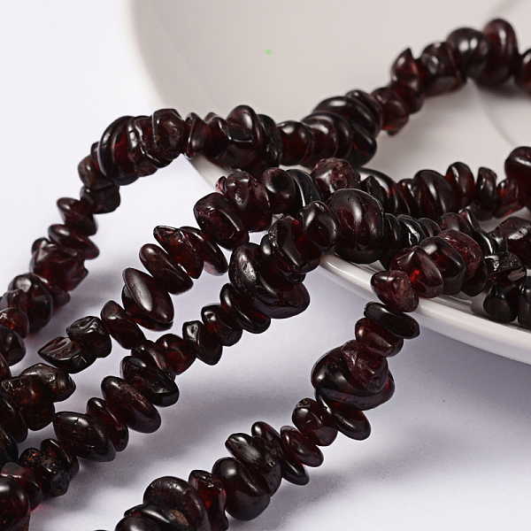 

PandaHall Gemstone Beads Strands, Red Garnet, Chip, Red, about 5~8mm long, hole: about 0.5~0.8mm, 32 inch Garnet Chip Red